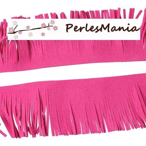 S1161360 - 2 mètres galon frange en suedine rose fuschia creation pompons 50mm