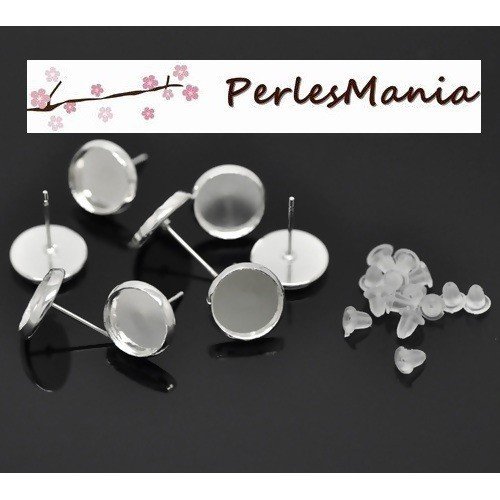 Pss1122491 pax 10 supports de boucle d'oreille puce, clous qualite cuivre 18mm argent vif et 10 poussoirs