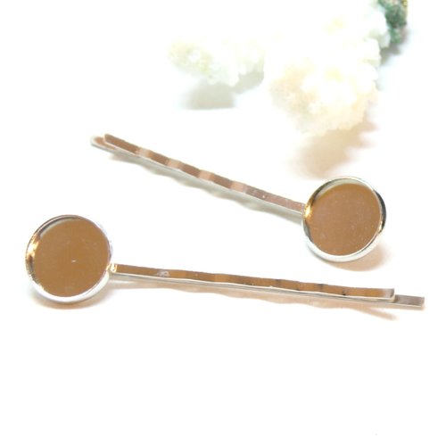 150430175848av lot de 10 supports de barrettes, bob pin, 14mm, laiton, finition argent vif, ronde qualité