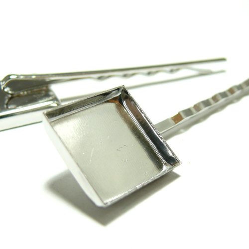 Pax 4 supports de barrette bob pin carré pp 16mm bord épais argent platine