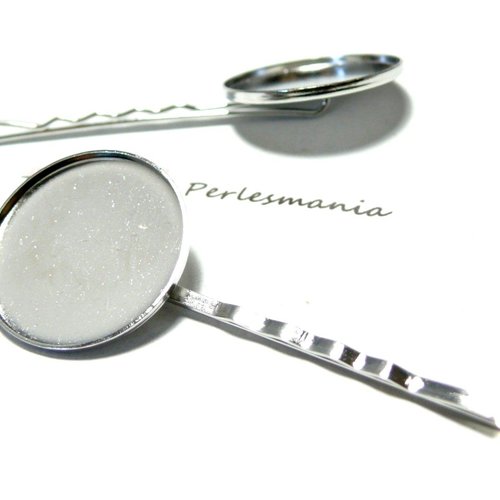 Lot de 4 supports de barrettes, bob pin, 25mm, ronde, qualité extra, laiton finition argent platine