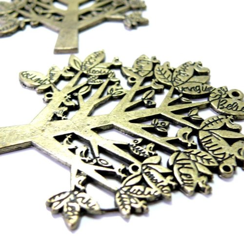 Ref a lot 1 pendentif l'arbre et l'oiseau 65mm, laiton finition bronze