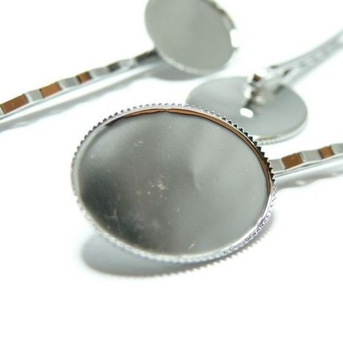 Pax 10 supports de barrettes, bob pin, plateau dentelle 18x25mm métal coloris argent platine