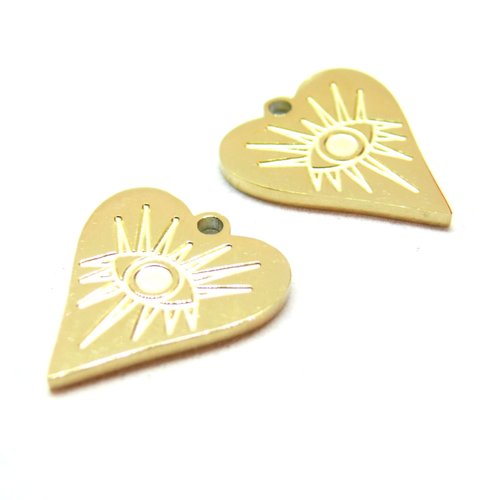 H11d02904g pax 1 pendentif, coeur avec oeil de la protection 17mm, acier inoxydable 316l doré à l'or fin 18k, placage ionique