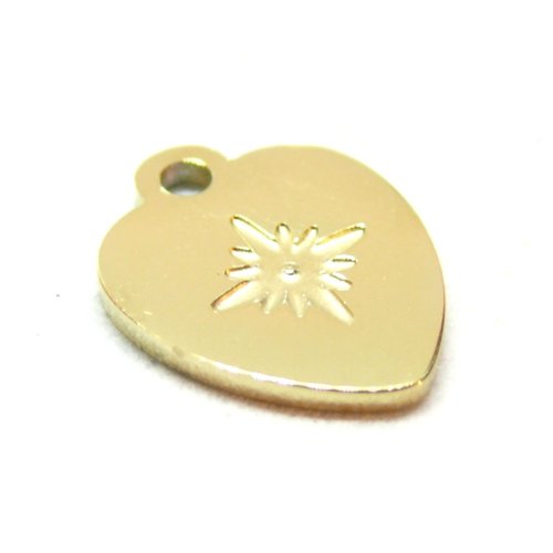 H11h21302g pax 1 pendentif coeur avec étoile 13.5mm, acier inoxydable 316l doré à l'or fin 18k, placage ionique