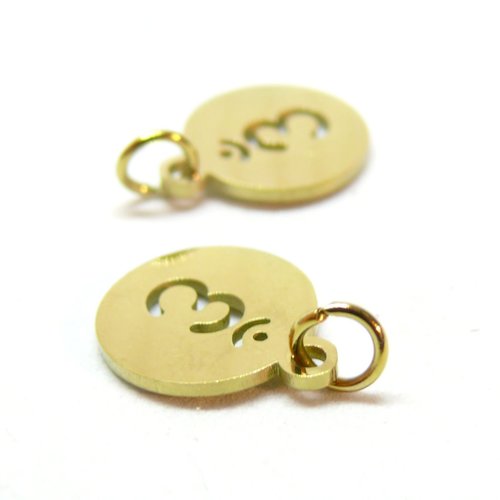 H11q201t446g04 pax 2 pendentifs, médaillon avec anneau, yoga ohm 12mm, acier inoxydable 304 finition doré