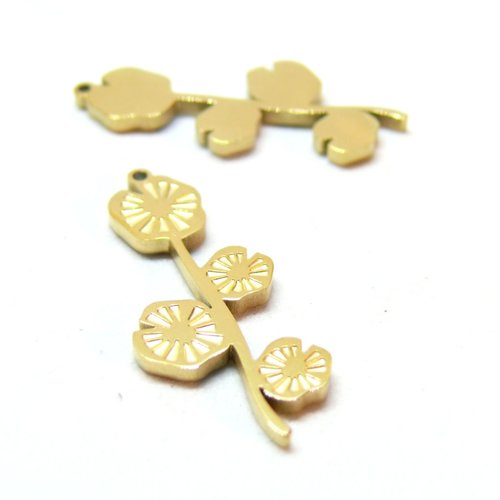 H11h21369g pax 1 pendentif, médaillon ovale avec étoile 20mm, acier inoxydable 316l doré à l'or fin 18k, placage ionique