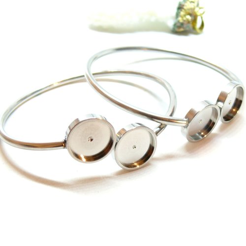 H11g33701p pax 1 support de bracelet double pour cabochon 12mm, acier inoxydable 304, finition argenté