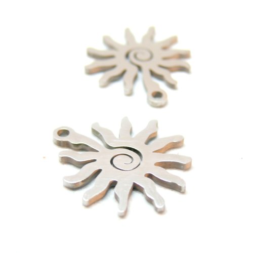 H11d04607p pax 4 pendentifs soleil 17mm, acier inoxydable 316l, finition argenté