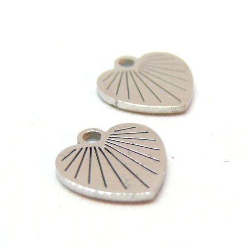 H11e01508p pax 2 pendentifs coeur 9.5mm, acier inoxydable, finition argenté