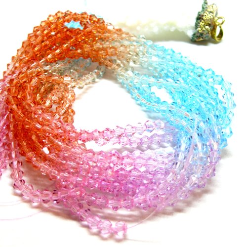 H11a039 coloris a016 pax 1 fil d' environ 80 perles bicône 4mm, verre multicolores