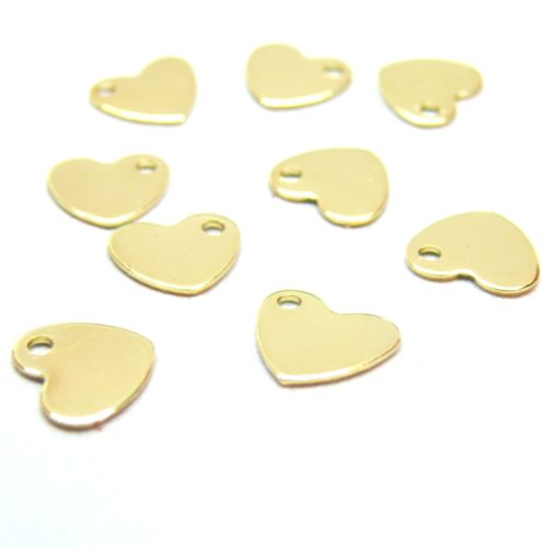 H11b00124g pax 10 pendentifs coeur 9mm, acier inoxydable, doré à l'or fin 18k