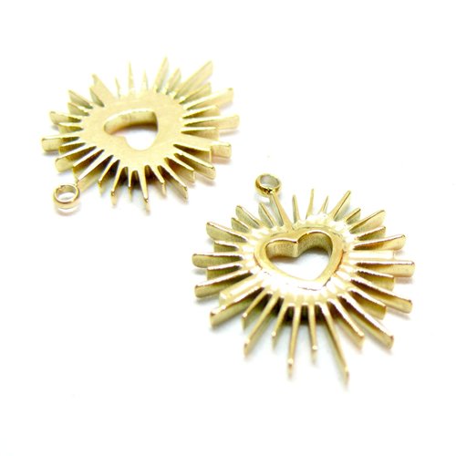 H11d02917g pax 1 pendentif coeur soleil 22.5mm, acier inoxydable 316l doré à l'or fin 18k, placage ionique