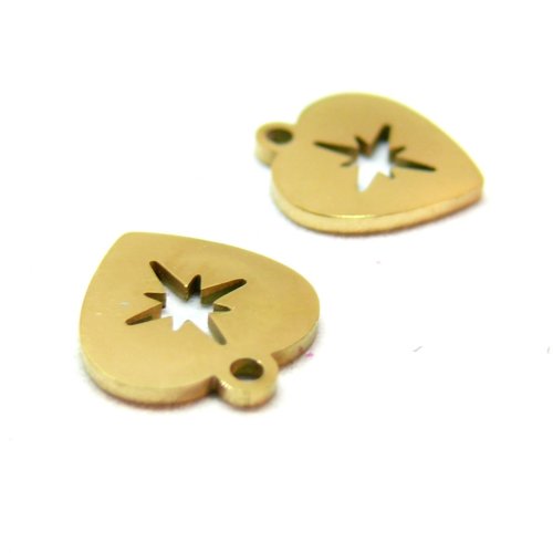 H11h21356g pax 1 pendentif, médaillon cœur avec étoile 11mm, acier inoxydable 316l doré à l'or fin 18k, placage ionique
