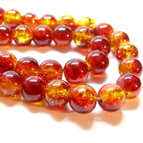 H11q002 coloris 10 pax 1 fil d' environ 200 perles rondes 4mm, verre craquelé teinté rouge et jaune