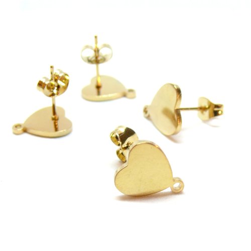 H11i20653g pax 4 boucles d' oreille, puce coeur avec attache et embouts, acier inoxydable 304 finition doré, placage ionique