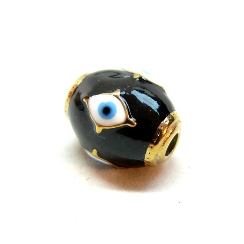 Bu112307241418143530 pax 1 perle intercalaires tonneau,grigri,amulette,oeil de la protection 15mm, résine émaillée, acier inoxydable or