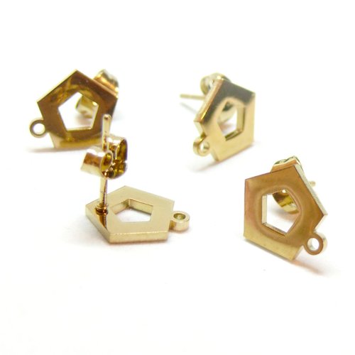 H11hi20678g pax 4 boucles d'oreille, puce géométrique avec attache et embouts, acier inoxydable 304 finition doré, placage ionique