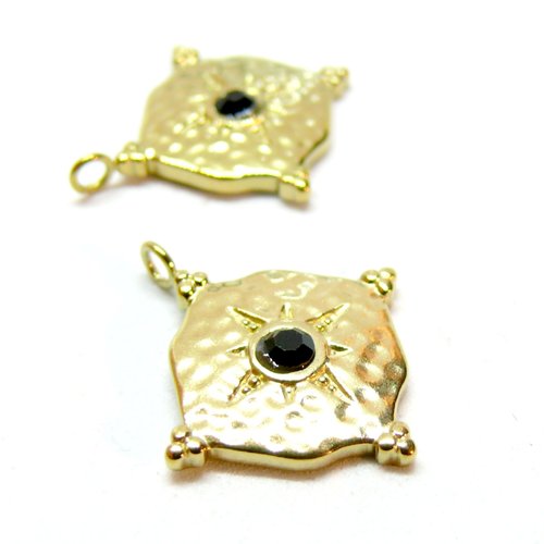 H11d02918g pax 1 pendentif avec anneau transversal, boho chic avec strass 20mm, acier inoxydable 316l doré à l'or fin 18k, placage ionique