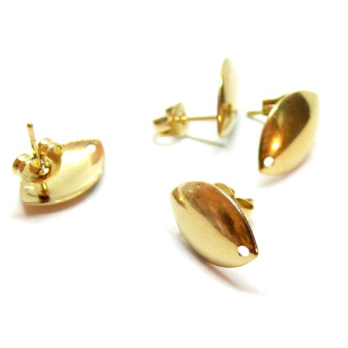 H11q22518g pax 2 boucles d'oreille, puce géométrique navette avec trou et embouts, acier inoxydable 304 finition doré