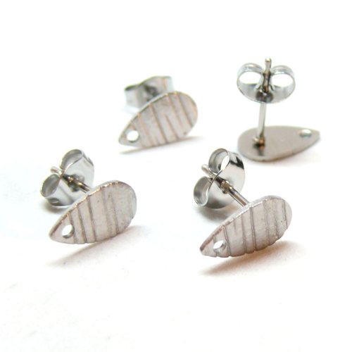 H11o11927p pax 4 boucles d'oreilles clous, puce goutte 10mm, martelé avec trou et embouts, acier inoxydable 304, finition argenté