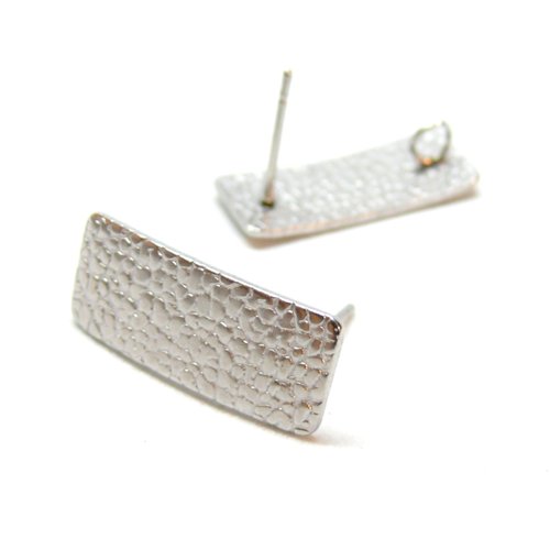 H11b03405p pax 4 boucles d'oreilles, puce rectangle martelée 20mm, acier inoxydable 304 finition argenté