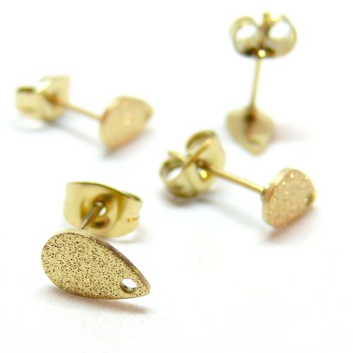 H11l21605ag pax 4 boucles d'oreilles clous, puce goutte 8mm, stardust avec trou et embouts, acier inoxydable 304, doré placage ionique