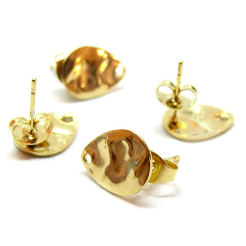 H11l024003g07 pax 4 boucles d' oreille puce, goutte martelée avec trou 12mm, acier inoxydable finition doré, avec embouts