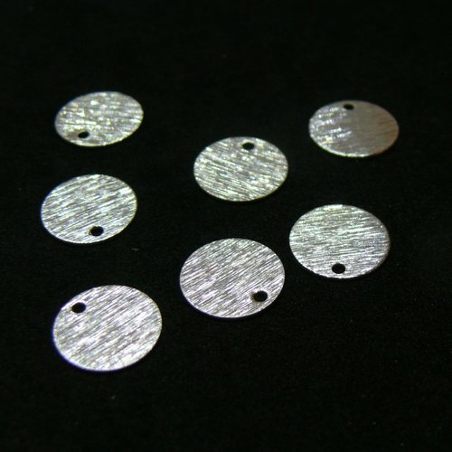 Hy00306ds pax 10 pendentifs, médaillon style striée 10mm, laiton finition argent 925, pour création de bijoux raffinés