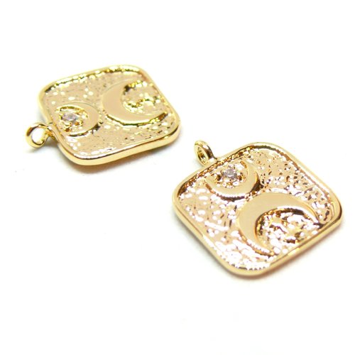 H11s356745 pax 1 pendentif anneau transversal, carré lune avec strass, laiton, finition doré à l'or fin 18k