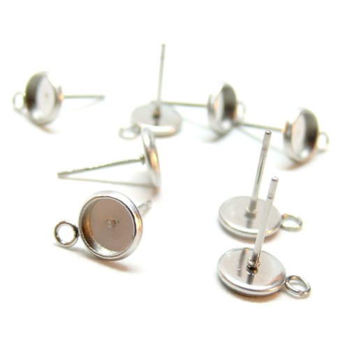 H11l19501b pax 10 supports de boucle d'oreille, puce avec attache 6mm, acier inoxydable 304 finition argenté