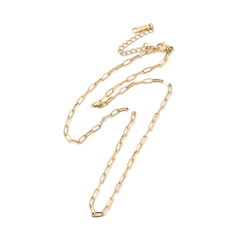 H11g09714g pax 1 collier 42 cm, maille fantaisie ovale 6.5 par 2.5mm, acier inoxydable 304 finition doré à l'or fin 14k, placage ionique