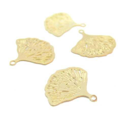 H11t05746g pax 6 estampes filigrane, feuille ginkgo biloba de 15mm, acier inoxydable finition doré à l'or fin 18k