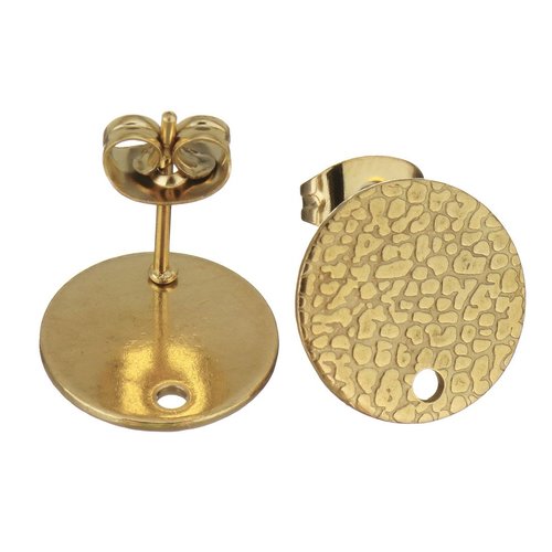 H11o11915bg pax 4 boucles d'oreilles, puces travaillées 6mm avec trou et embouts poussoirs, acier inoxydable 304, finition dore