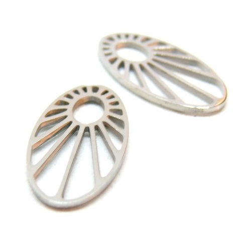 H11k28006cp pax 2 pendentifs, ovale soleil 20mm, acier inoxydable 316l, finition argenté