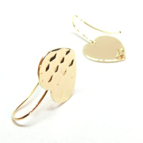 H11q750033g pax 1 paire de boucle d'oreille crochet, coeur martelé, avec anneau d'attache, laiton finition doré à l'or fin 18k
