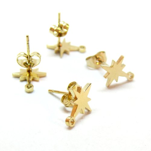 H11hi20657g pax 4 boucles d' oreille, puce etoiles avec attache, acier inoxydable 304 finition doré, placage ionique
