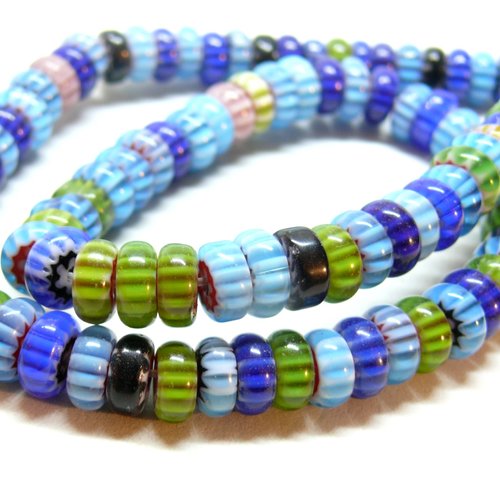 Ps110939821 pax 20 perles rondelles verre 6 par 3mm, verre millefiori fait main ( coloris aléatoire )