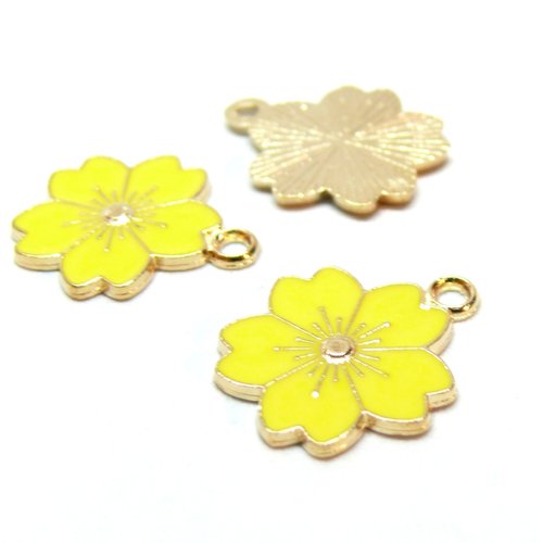 H11s121115lpax 10 pendentifs, breloques émaillées, fleurs de sakura jaune 17mm, métal doré