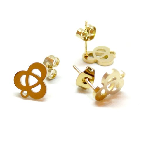 H11i20631g pax 4 boucles d'oreilles puce, forme fleur 9mm avec anneau et embouts, acier inoxydable 304 finition doré, placage ionique