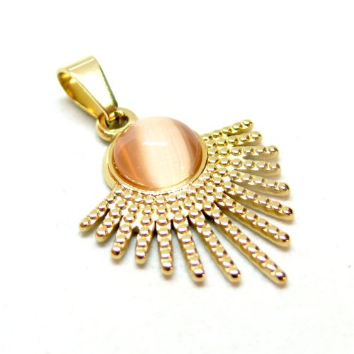 H11p34002g02 pax 1 pendentif, eventail avec oeil de chat, acier inoxydable 304, placage ionique