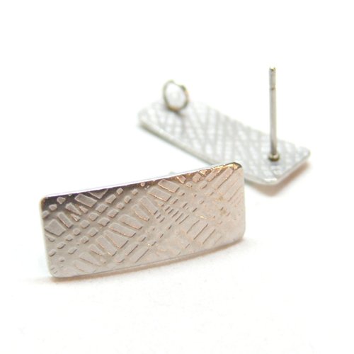 H11b03410p pax 4 boucles d'oreilles, puce rectangle martelée 20mm, acier inoxydable 304 finition argenté