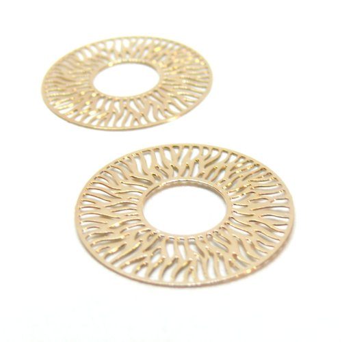 H11k33607k pax 4 estampes, connecteur filigrane, medaillon soleil 30mm, laiton finition doré