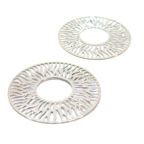 H11k33607p pax 4 estampes, connecteur filigrane, medaillon soleil 30mm, laiton finition argenté