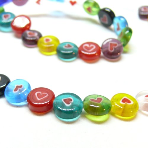 Ps110733652 pax 10 perles rondes plates avec coeur 8mm, verre millefiori fait main