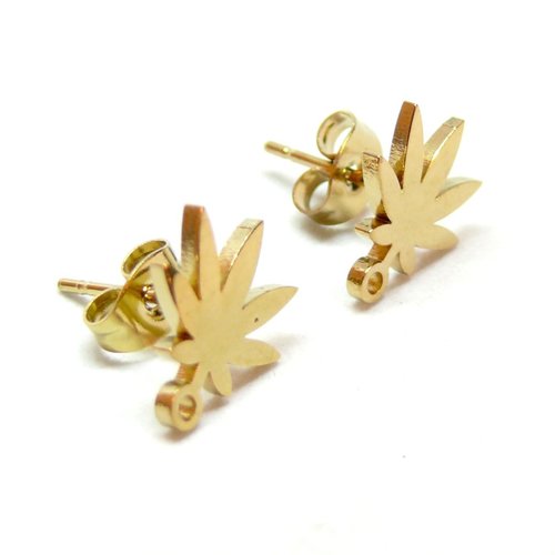 H11i20618g pax 4 boucles d' oreille, puce feuille avec attache, acier inoxydable 304 finition doré, placage ionique, avec embouts