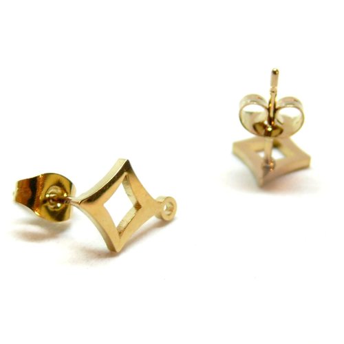 H11hi20672g pax 2 boucles d' oreille, puce losange avec attache, acier inoxydable 304 finition doré, placage ionique