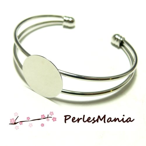 Bn122973 - 1 support de bracelet 16mm plateau lisse argent platine diy