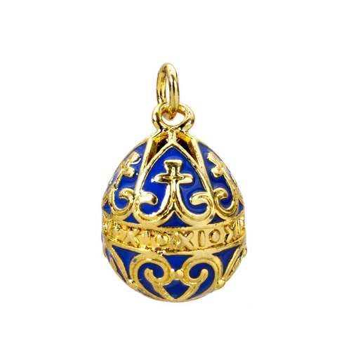 Ps11947715 pax 1 pendentif oeuf résine emaillé, laiton finition doré à l'or fin 18k