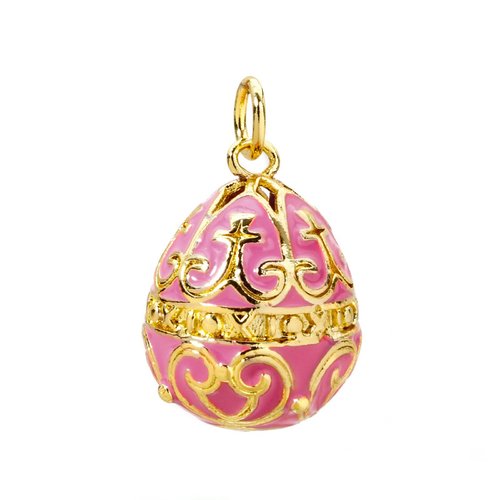 Ps11947724 pax 1 pendentif oeuf résine emaillé, laiton finition doré à l'or fin 18k